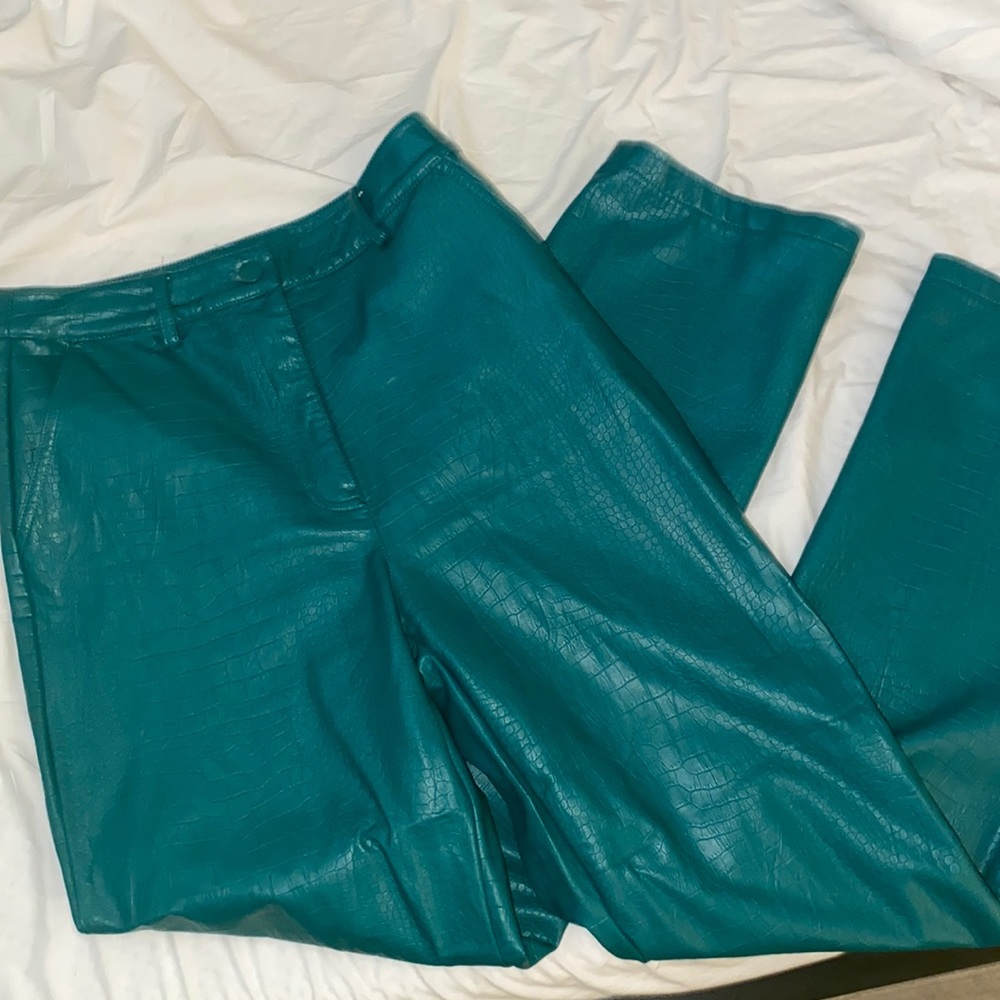 Glassons Faux Croc Leather Green Straight Leg Pants
